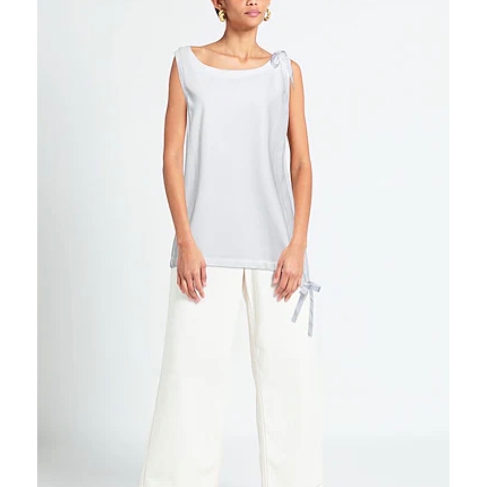 Max Mara Sportmax NWT Beato Cotton Blouse Sz M Bow Detail Minimalist Career Chic